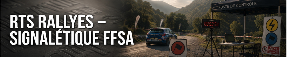 Signalétique officielle Rallyes 2026 - Panneaux sécurité rallye FFSA